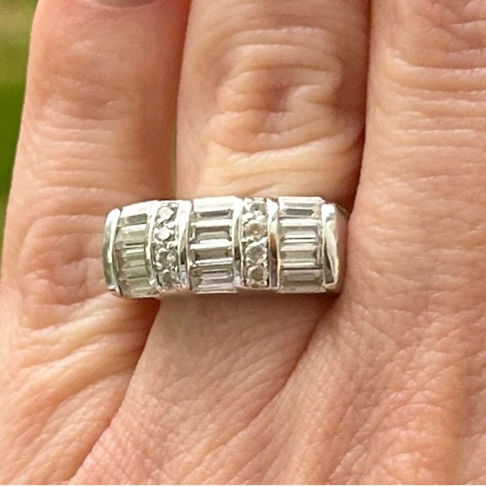 Baguette and round cubic zirconia cocktail ring